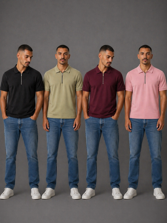 Men’s Premium Zip Polo T-Shirt Combo (Pack of 4)