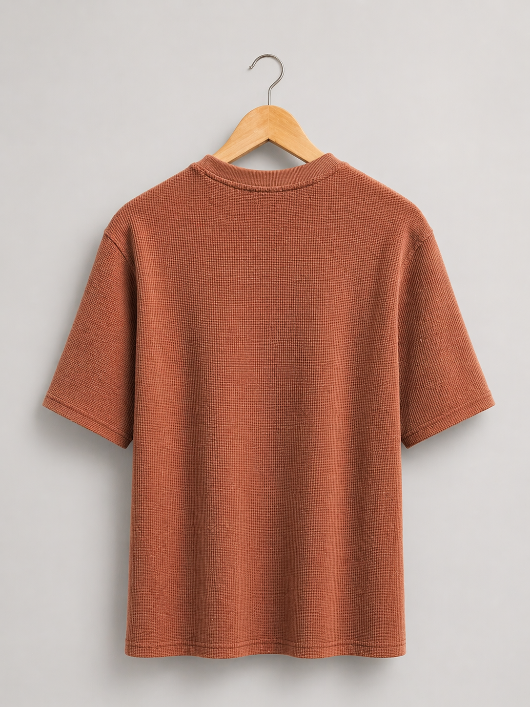 Mocha Brown Waffle Knit Oversized T-Shirt – Premium Cotton