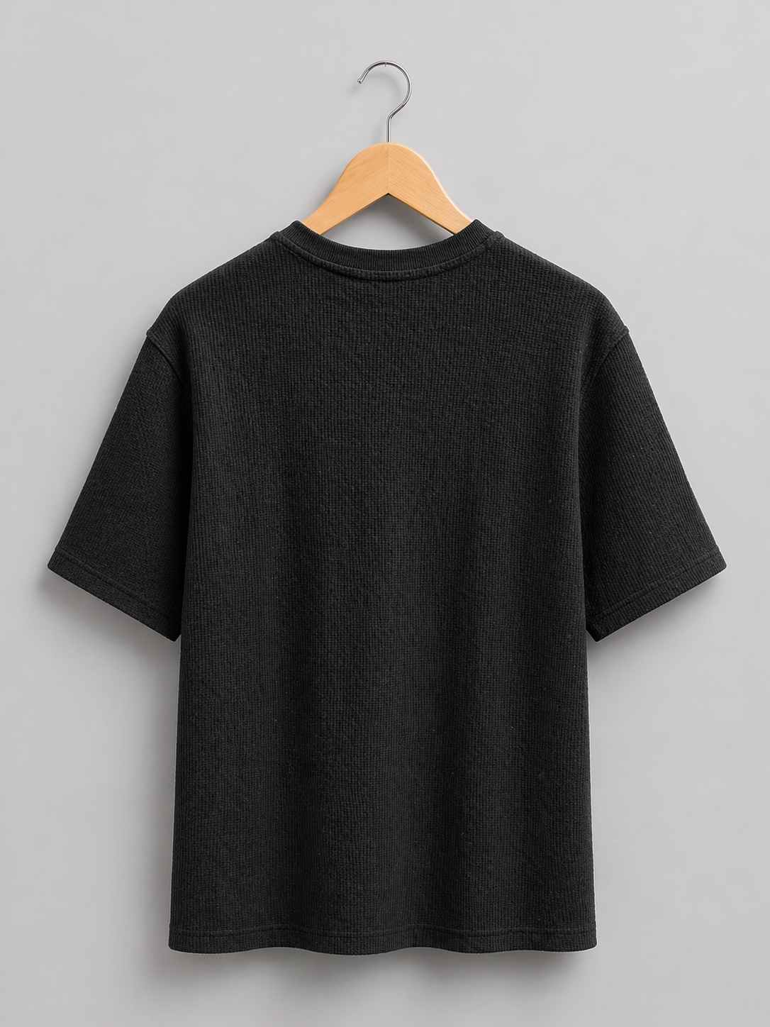 Jet Black Waffle Knit Oversized T-Shirt – Premium Cotton