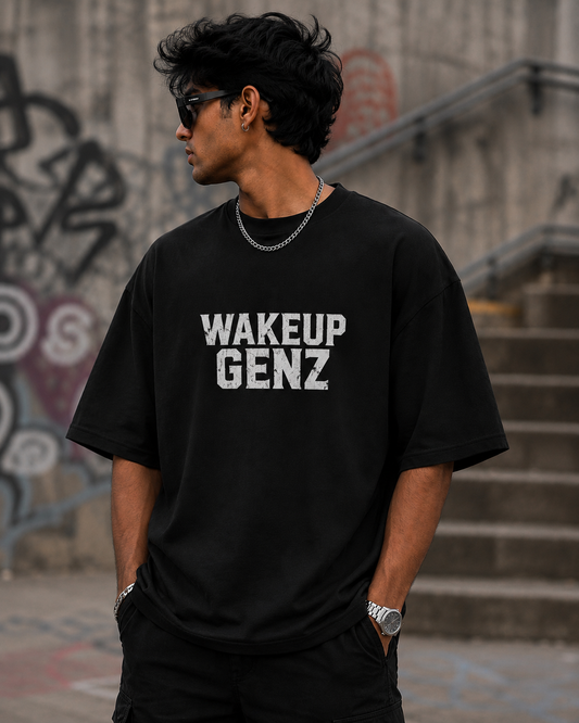 WAKEUP GENZ Oversized T-Shirt- Black