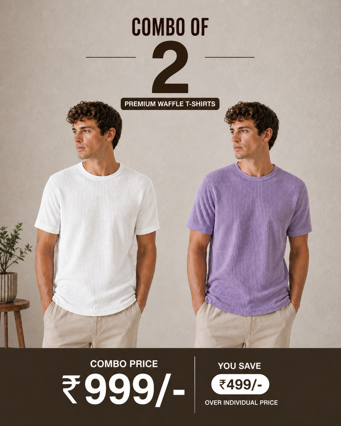 Men’s Premium Waffle T-Shirt Combo (Pack of 2)