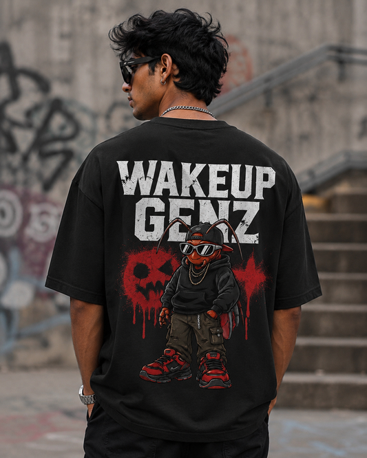 WAKEUP GENZ Oversized T-Shirt- Black
