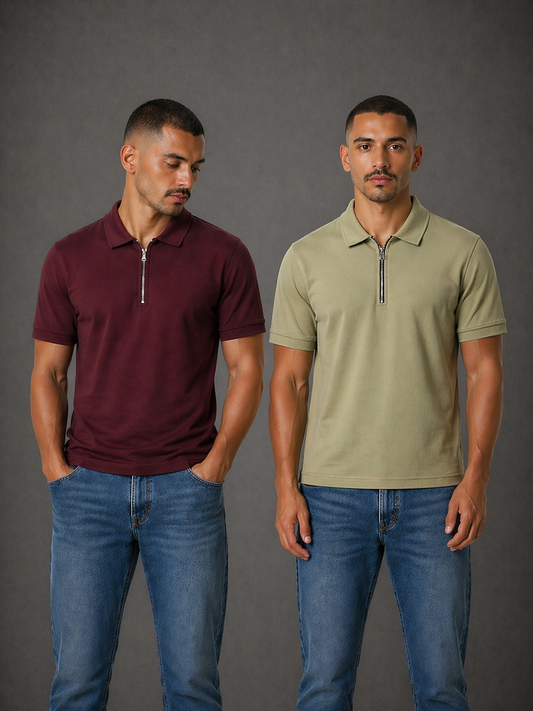 Men’s Premium Zip Polo T-Shirt Combo (Pack of 2)