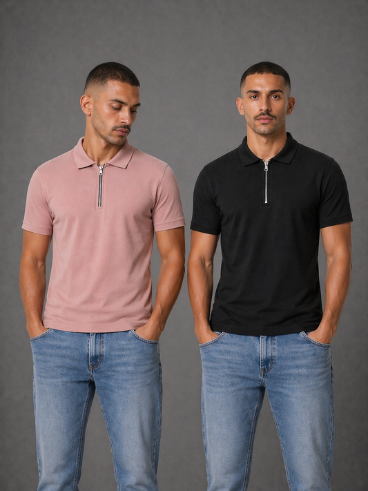 Men’s Premium Zip Polo T-Shirt Combo (Pack of 2)