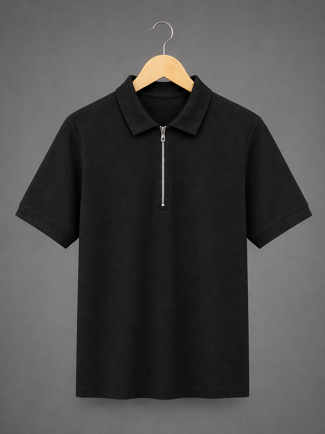 Jet Black Zip Polo T-Shirt – Premium Lycra