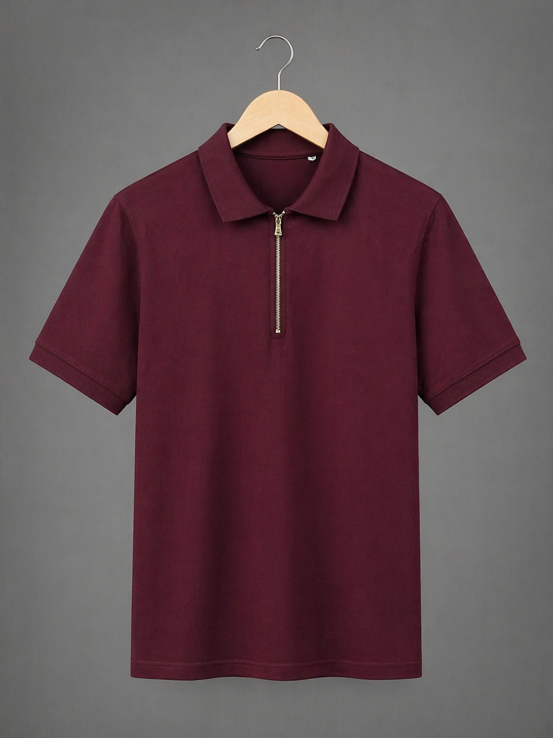Maroon Zip Polo T-Shirt – Premium Lycra