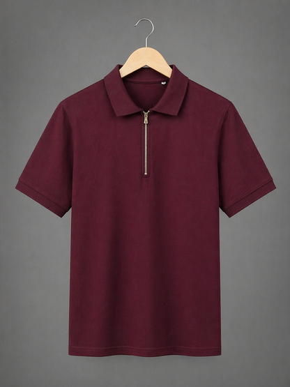 Maroon Zip Polo T-Shirt – Premium Lycra