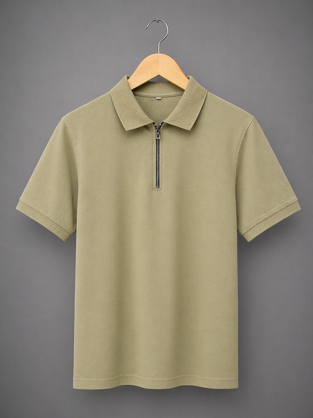 Olive Green Zip Polo T-Shirt - Premium Lycra
