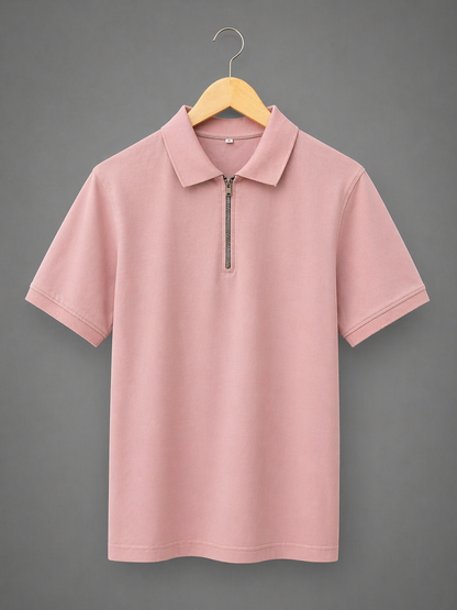 Blush Pink Zip Polo T-Shirt – Premium Lycra