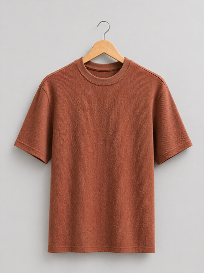 Mocha Brown Waffle Knit  Oversized T-Shirt – Premium Cotton