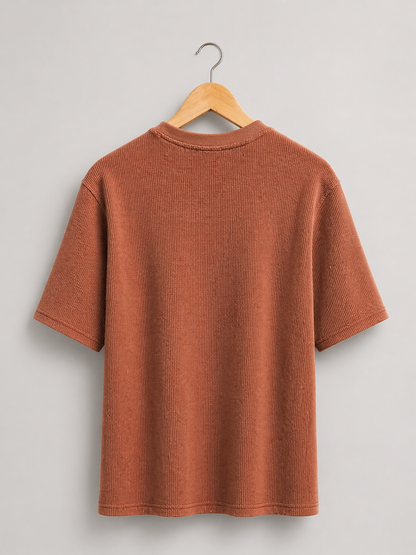 Mocha Brown Waffle Knit  Oversized T-Shirt – Premium Cotton