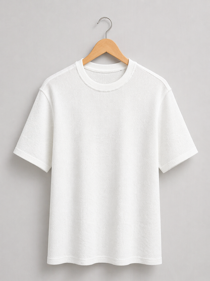 White Waffle Knit  Oversized T-Shirt – Premium Cotton