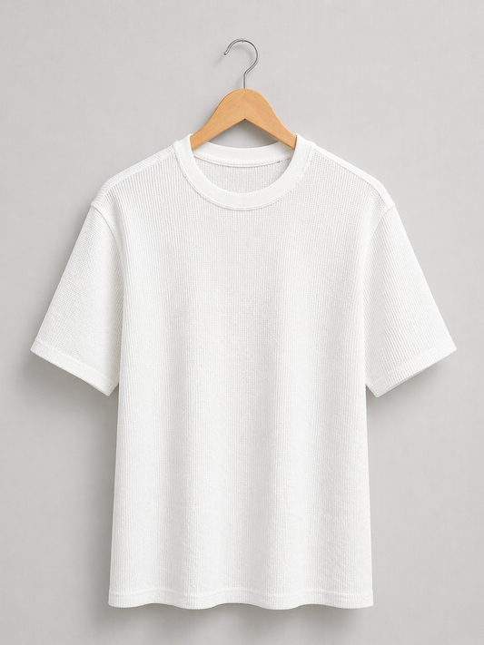 White Waffle Knit  Oversized T-Shirt – Premium Cotton