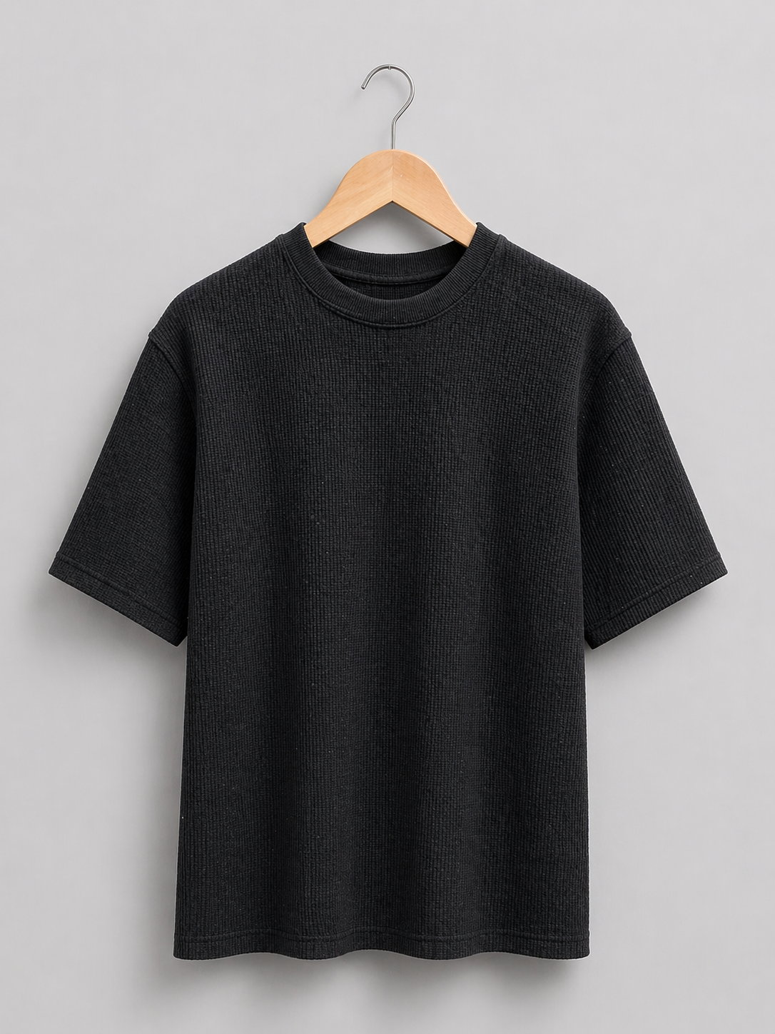 Jet Black Waffle Knit  Oversized T-Shirt – Premium Cotton