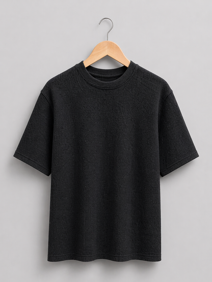 Jet Black Waffle Knit  Oversized T-Shirt – Premium Cotton
