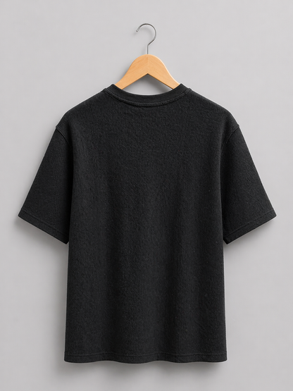 Jet Black Waffle Knit  Oversized T-Shirt – Premium Cotton