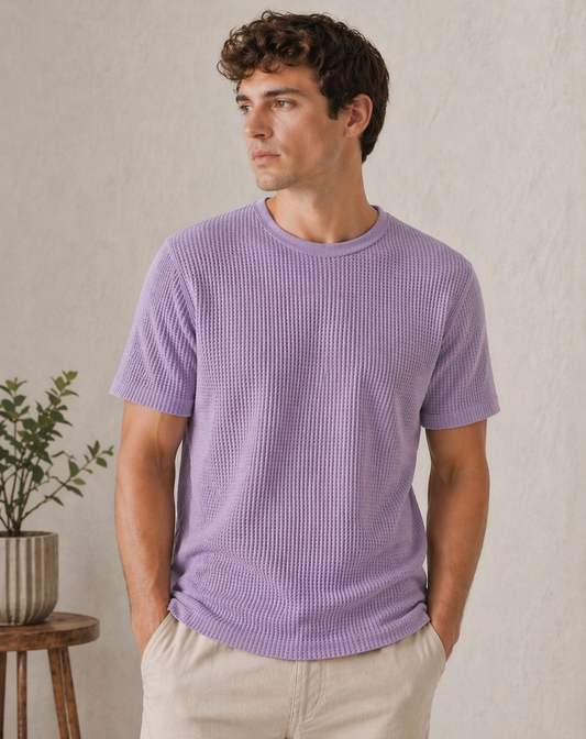 Lavender Waffle Knit  Oversized T-Shirt – Premium Cotton