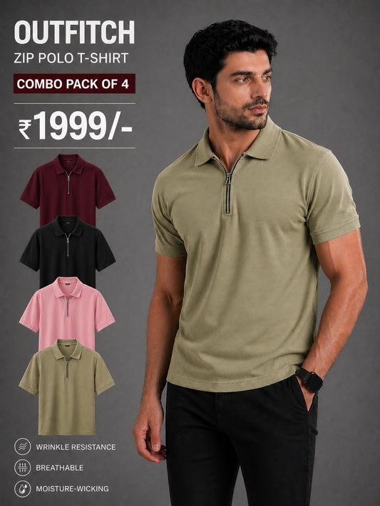 Men’s Premium Zip Polo T-Shirt Combo (Pack of 4)