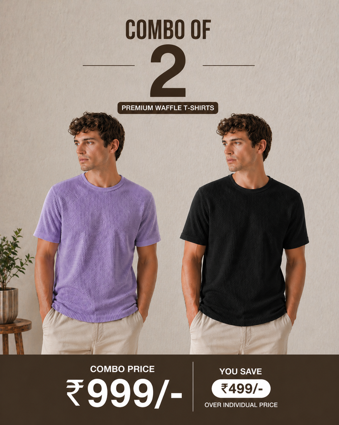 Men’s Premium Waffle T-Shirt Combo (Pack of 2)