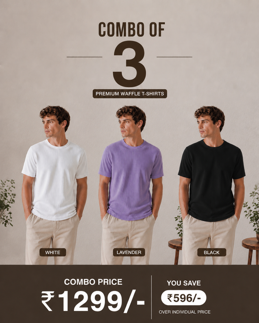 Men’s Premium Waffle T-Shirt Combo (Pack of 3)